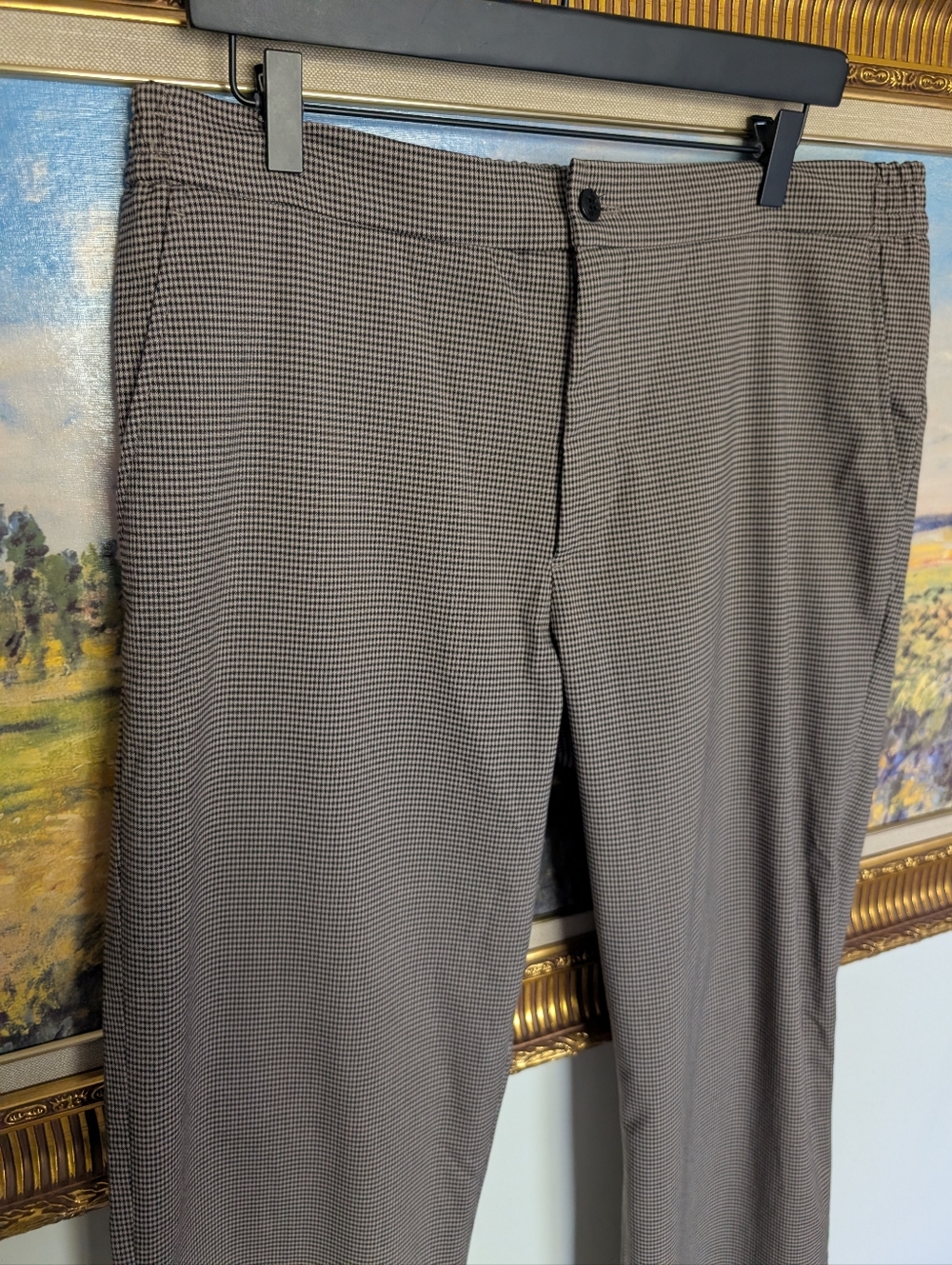 Ted Baker Elastic Waist Micro Houndstooth Chinos in Brown and Black 36x31